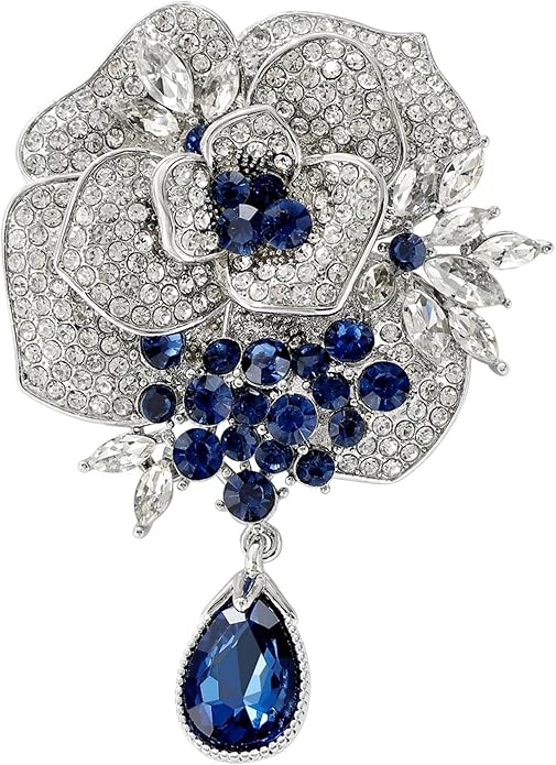Vintage Botanical Flower Brooch for Women - An elegant crystal - inlaid metal pin accessory suitable for dresses, jackets, and scarves