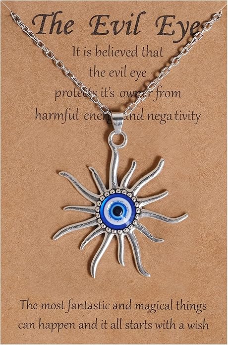 VIBILIA Evil Eye Necklace Sun Pendant Turkish Blue Eye Protection Lucky Necklaces Jewelry Gifts for Men Women (Sun) - Silver