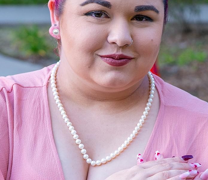 II ROUND PEARL II Real Pearl Necklace for Women Ivory Beige Cream White Pearls Jewelry Men Cultured Freshwater Sterling Silver Wedding