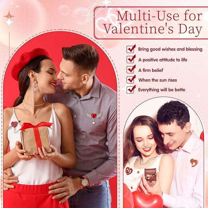 Junkin 6 Pcs Love Heart Brooch Pin Women Crystal Rhinestone Gift Hollow Lapel Crystal Brooch Pins for Girls Party Wedding Festivals Valentine's Day