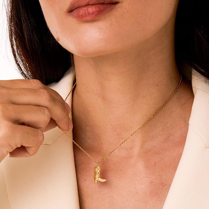 Gold Necklace for Women-14K Gold Plated Bow,Dragon,Shell, Palm Tree, Seahorse, Conch Shell,Sardines, Cowboy Boot,Bat,Bunny Pendant Beachy Jewelry for Women Gifts