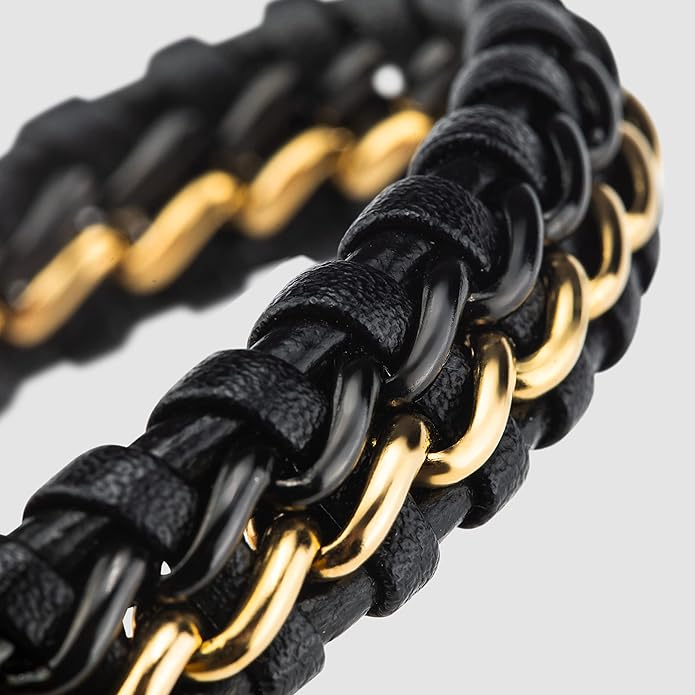 SERASAR | Premium Genuine Leather Bracelet [Steel] for Men in Black | Magnetic Stainless Steel Clasp in Black, Silver and Gold | Exclusive Jewellery Box | Great Gift Idea