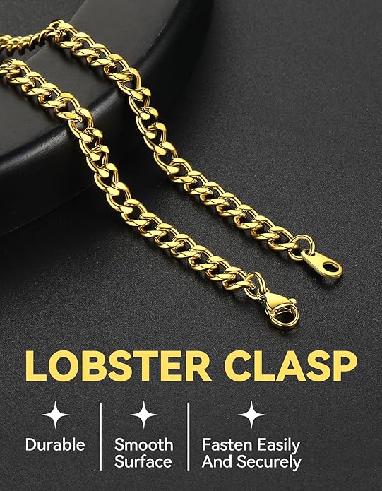 ChainsHouse Miami Cuban Link Chain Necklace for Men, 4.8mm/6mm/10mm/14mm Width, 14K Gold Plated/Stainless Steel/Black Mens Chunky Hip Hop Necklace Curb Chains, 14"-30" Length, Come Gift Box