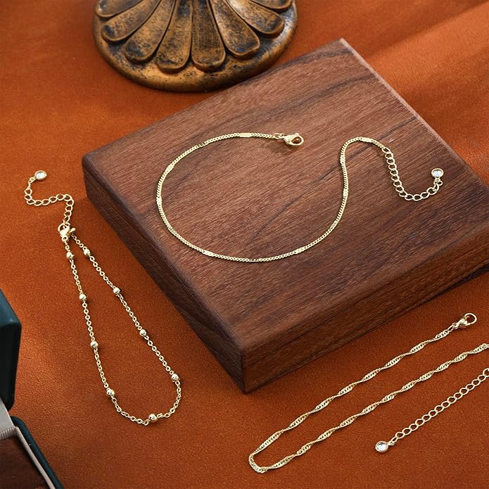 2/3 PCS Gold Anklets for Women Waterproof Cuban Link Anklet Beaded Bracelets Stackable Bracelets 14K Gold Plated Custom Jewelry Gifts Non Tarnish Lightweight