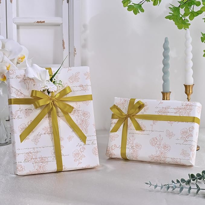 LEEQE Double Face Gold Satin Ribbon 1/2 inch X 50 Yards Polyester Gold Ribbon for Gift Wrapping Very Suitable for Weddings Party Hair Bow Invitation Decorations and More