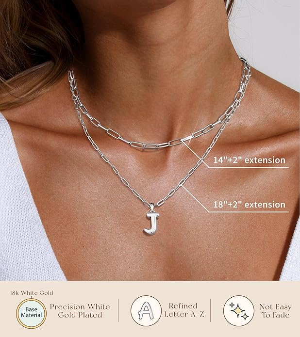 adoyi Gold Necklace for Women Layered Bubble Heart Letter Initial Necklaces for Women Trendy Jewelry 14K Gold Plated Chain Chunky Name Necklace Stack Charm A-Z Pendant Set Jewelry Gifts