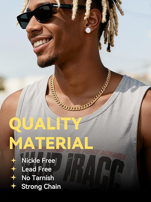 ChainsHouse Cuban Chain Necklace for Men, Stainless Steel/Black/Gold Plated Miami Cuban Necklace 6/9/12MM Width 18"-30" Length Hip Hop Jewelry, Send Gift Box