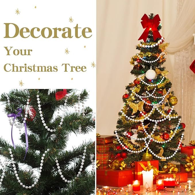 ZPEXRV 82 Feet Faux Pearl Beads Garland 6mm Craft String Pearls for Wedding Centerpiece Christmas Tree and Flowers Decoration DIY(White)