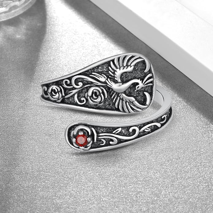 Spoon Rings for Women 925 Sterling Silver Mushroom/Phoenix/Snake/Cardinal/Octopus/Tree of Life/Sunflower/Highland Cow/Dragonfly/Dragon/Horse/Sea Turtle/Frog Rings