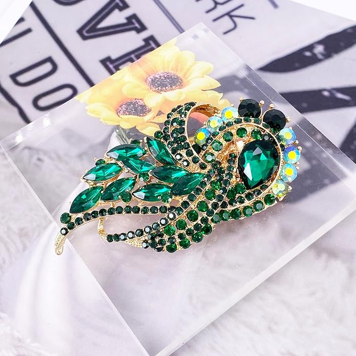 LAXPICOL Vintage Clear Austrian Crystal Elegant Flower Bouquet Wing Brooch for Women