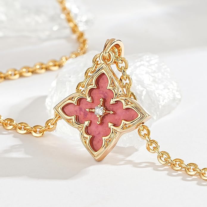 Fettero Gold Clover Necklace for Women Dainty 14K Gold Plated CZ Pendant Necklace Adjustable Chain Choker Charm Colorful Clover Pendant Lucky Necklaces for Women Jewelry