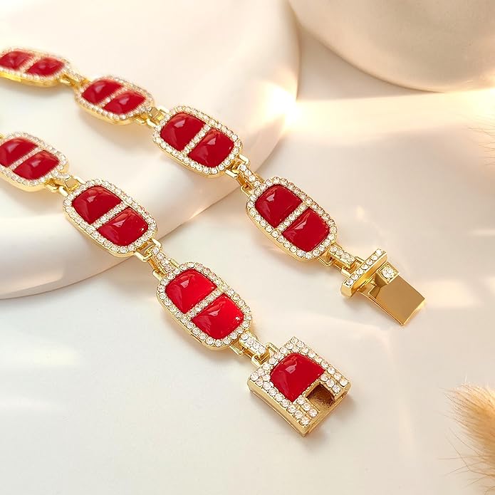 Chunky Necklace for Women 12 Colors Diamond Stone Gold Statement Necklace for Women Full Trendy Blue Birthstone Choker Necklace for Women Square Design Necklace Jewelry