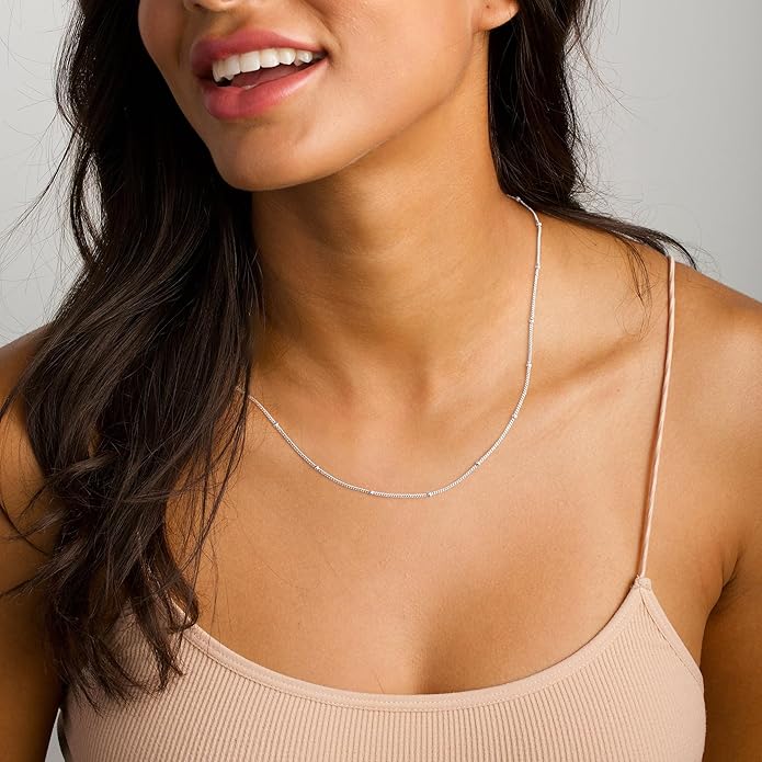 IEFWELL S925 Sterling Silver Chain Necklace for Women - 14K-Real-Gold-Plated 1.5mm Satellite Bead Chains Necklace, Hypoallergenic Sturdy Women's Chain Necklaces, 14/16/18/20/22/24 Inches Jewelry Gifts