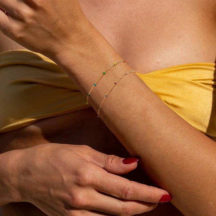 MTMY Gold Chain Bracelet for Women 14K Gold Plated Dainty Bracelets with Adjustable Chain Cute Bracelet Gold Trendy Jewelry