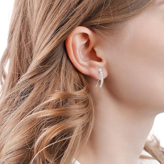 Climber Earrings for Women 925 Sterling Silver Ear Crawler Earrings White/Yellow/Rose Gold Plated Cubic Zirconia Earrings Jewelry