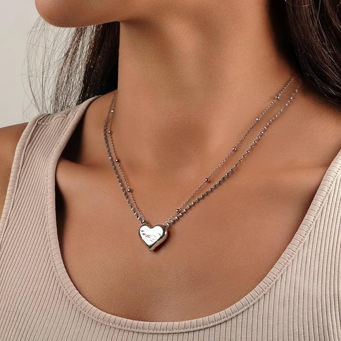 D-POW Heart Necklace for Women Sterling Sliver Layered Necklaces for Women Pendant Necklace Dainty Layering Necklaces Jewelry for Women Birthday Gifts