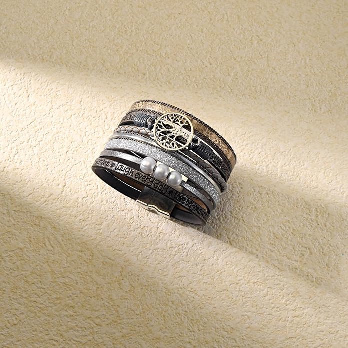 VIBILIA Boho Leather Wrap Bracelets for Women Multi-Layer Bracelets with Strong Clasp Jewelry for Women