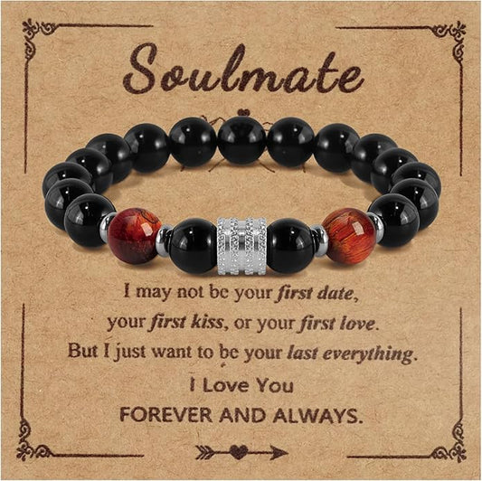 Hamoery Bracelets for Men Natural Tiger Eye Stone Beads Braided Rope Bracelet Gift for Dad Husband