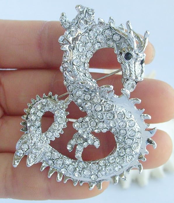 Art Style 2.36" Dragon Brooch Pin Pendant Austrian Crystal BZ2980