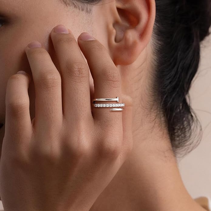 Fimewon Fashion Stackable Rings for Women Silver Eternity Band Three Rows Rings Valentine's Day Gifts for Women Size 5-10