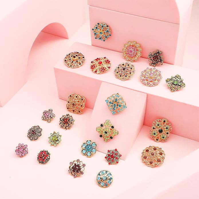 MTLEE 36 Pieces Brooches and Pins for Women Rhinestone Brooches Bulk Crystal Vintage Decorative Flower Lapel Pins Mixed Color Costume Jewelry Retro for Wedding Party Bouquet Crafts Kit Gifts