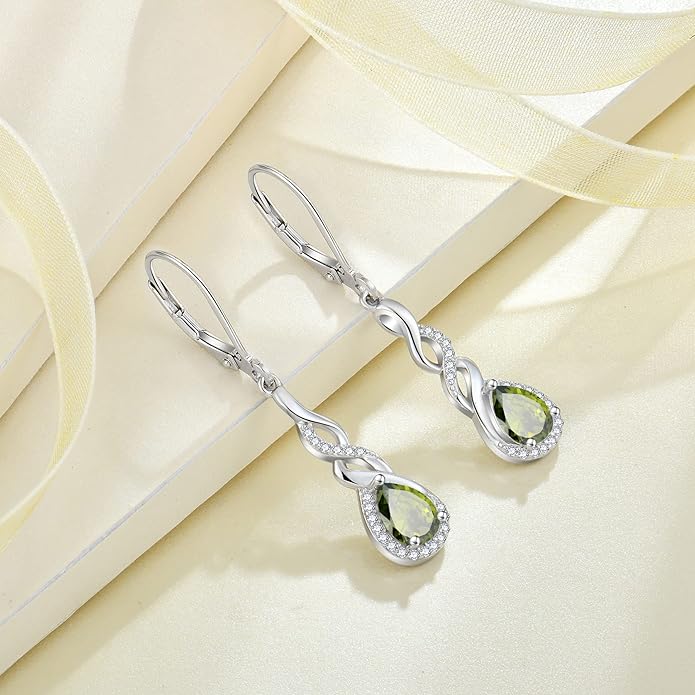 Infinity Dangle Drop Earrings for Women 925 Sterling Silver Teardrop Leverback Earrings Birthstone Jewelry Gifts for Women Wife Girlfriend Mother Daughter Her