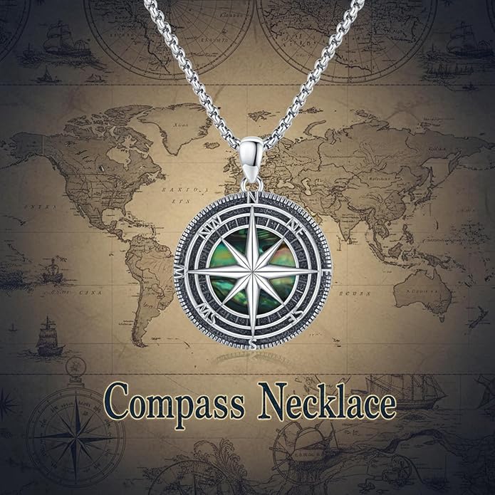 StoryEtain Compass Necklace for Women Men 925 Sterling Silver Travel Pendant Inspirational Graduation Jewelry Gift