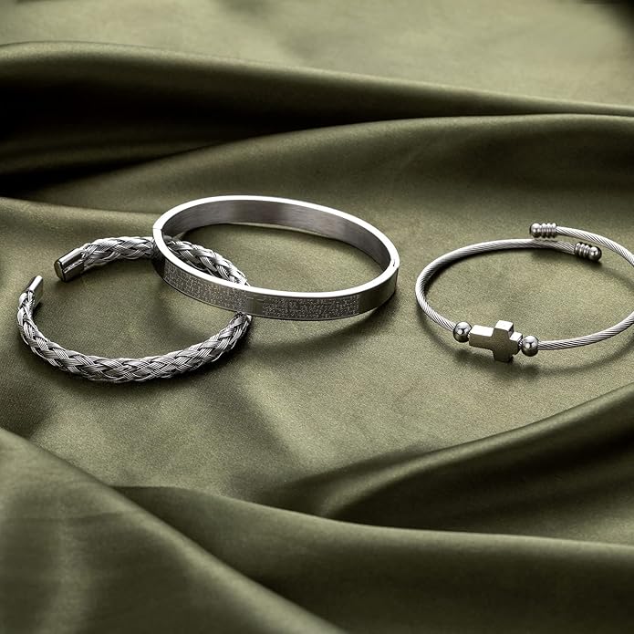 WFYOU 3PCS Stainless Steel Bracelets for Men Gold Roman Numeral Bangle Bracelet Twisted Cable Bracelet Adjustable Cuff Bracelet Mens Luxury Jewelry Bracelets Gifts