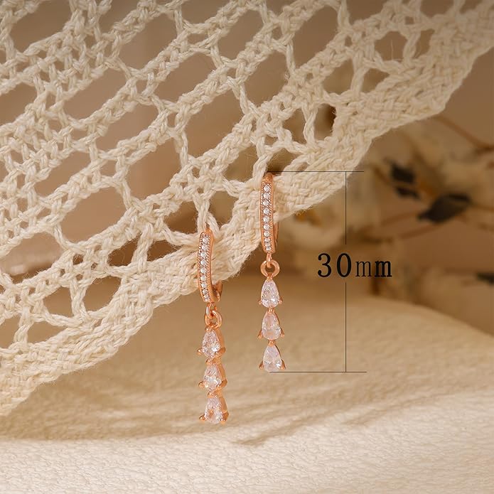 14K Gold Plated Butterfly Dangle Earrings for Women - Dainty, Trendy, Hypoallergenic CZ Drop Earrings - Simple Long Dangling Jewelry