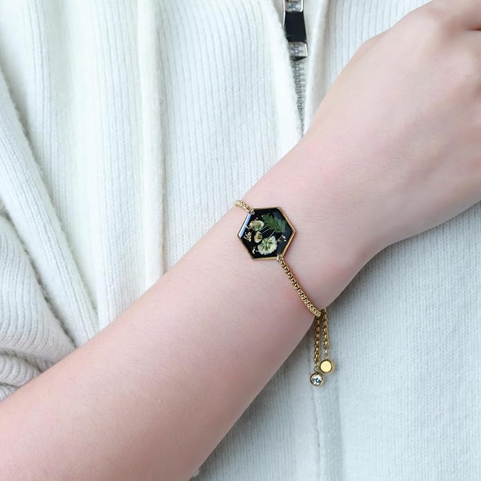 Forget-Me-Not Pressed Wildflower Bracelet | Pressed Flower Bracelet | Gold/Silver Pressed Flower Jewelry | Personalized Handmade Jewelry | Gift For Women