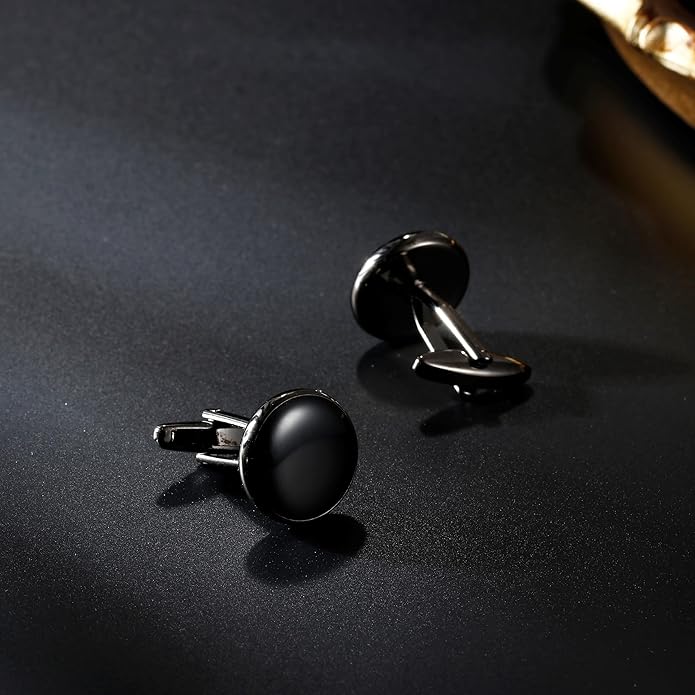 ORAZIO Cuff Links Mens Stainless Steel Cuff Links and Studs Set Gold Black Cufflinks for Men Tuxedo Studs Buttons for Formal Kit Business or Wedding Shirts