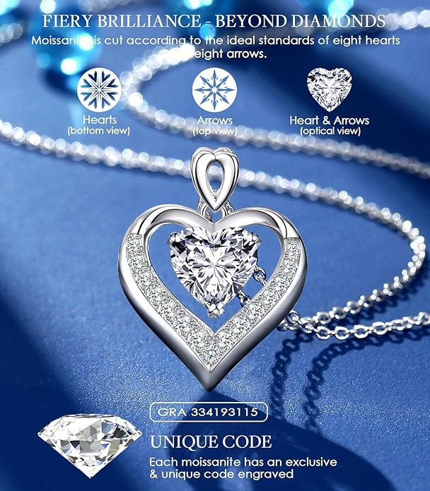 Beam & Bask 2-3 Ct Moissanite Double Heart Pendant Necklaces for Wife, 18K Gold Plated S925 Silver Jewelry for Women Girlfriend Mom Her on Anniversary Birthday