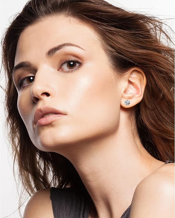 Round 14K Gold Earrings for Women in Solid 14K White Gold 585/14K Yellow Gold 585 with Ruby/Sapphire/Zirconia/Emerald Gemstones, Stud Earrings For Women,Women's Jewelry Delivered in Jewelry Box