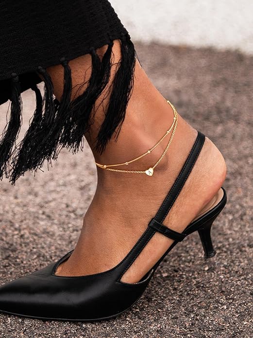 ChicSilver Sterling Silver Anklets for Women 925 Ankle Bracelets for Women Layered Heart Anklet With Beaded Anklets for Women