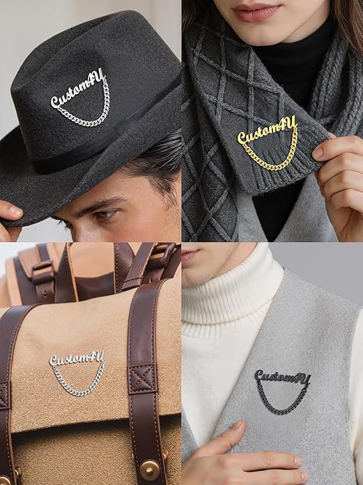 Custom4U Custom Name Pin Personalized Brooch Pins for Women Men Stainless Steel Name Tag with Letters/Initials - Silver/Gold/RoseGold/Black Customized Jewelry Gifts for Birthday Wedding Business Party