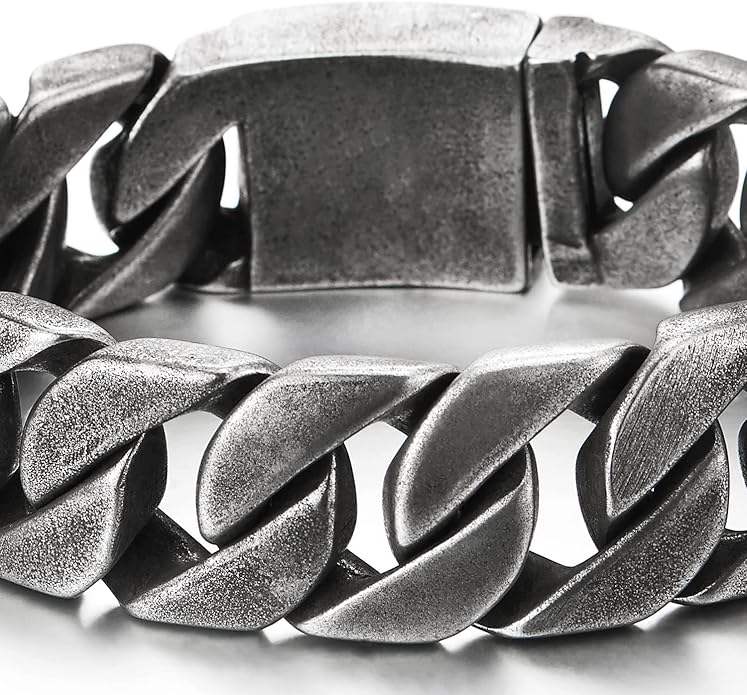COOLSTEELANDBEYOND Mens Stainless Steel Large Curb Chain Link Bracelet Solid Curb Chain Wristband Biker Punk Jewelry Masculine Accessory