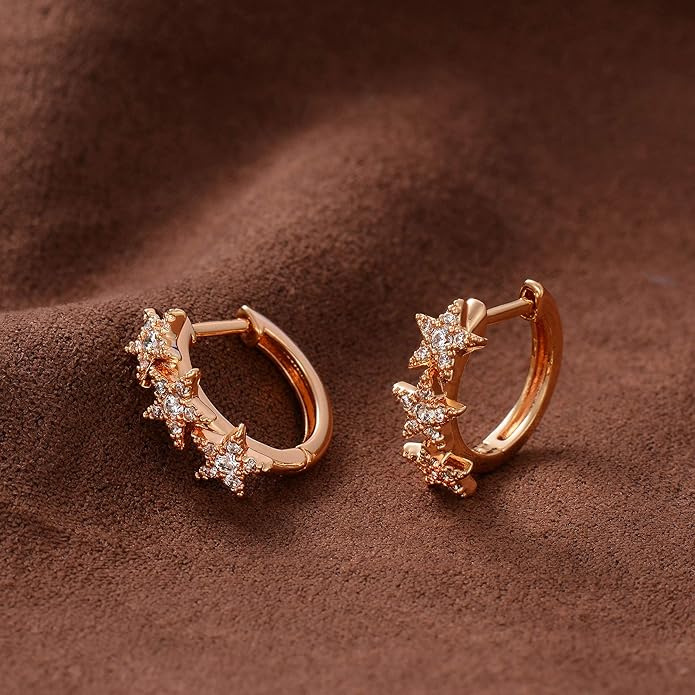 Gold Huggie Hoop Earrings 14K Gold Plated Dainty Chunky Thick Hoop Diamond Cubic Zriconia Inlay Sleeper Tiny Delicate Boho Beach Simple Hypoallergenic Jewelry Gift for Her