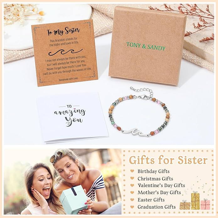 TONY & SANDY Friend Gifts for Women, Stocking Stuffers for Women, Sister Gifts from Sister, Wave Bracelet, Birthday Gifts for Woman, Bestie Friendship Bracelets, Unique Gifts for Her