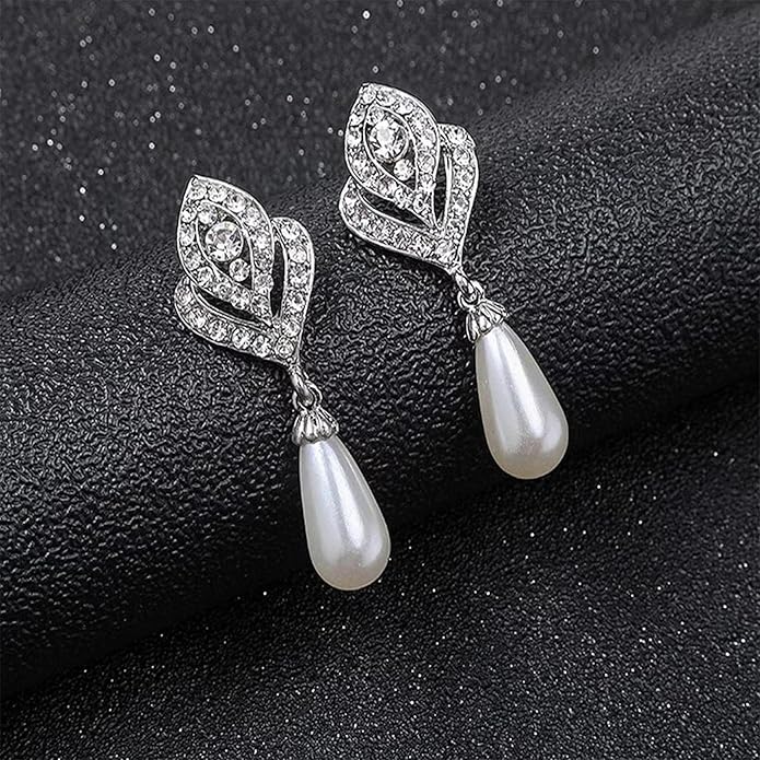 la luen Pearl Bride Wedding Jewelry Set Faux Pearls Crystal Rhinestone Necklace Earrings Bracelet Sets for Women Bridesmaid(3 PCS)