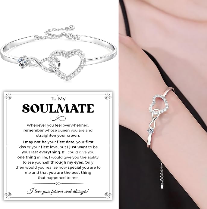 To My Soulmate Bracelet, Soulmate Bracelet For Women, Soulmate's Jewelry Gift From Boyfriend Husband Friend With Message Card And Box Meaning, Valentine Gifts For Her, Birthday Christmas Gifts