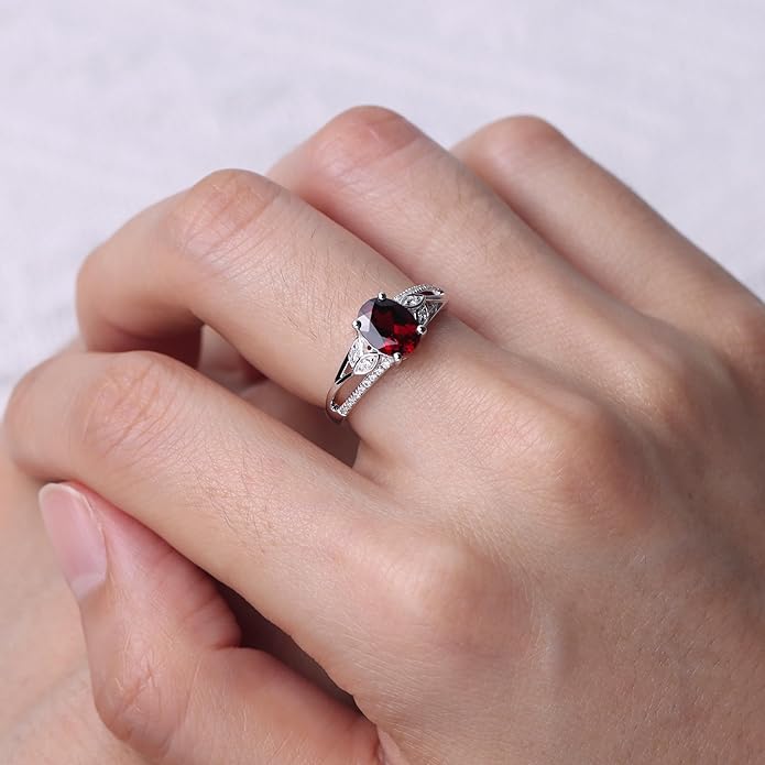 925 Sterling Silver Oval Shaped 8X6 MM Gemstone Ring Leaf Engagement Ring for Women Jewelry