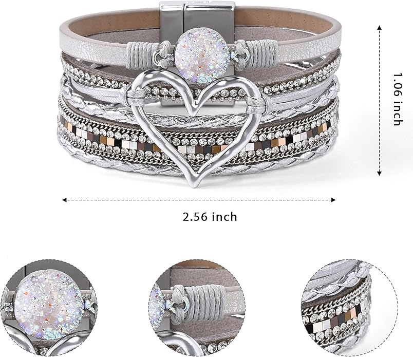 VIBILIA Boho Leather Wrap Bracelets for Women Multi-Layer Bracelets with Strong Clasp Jewelry for Women