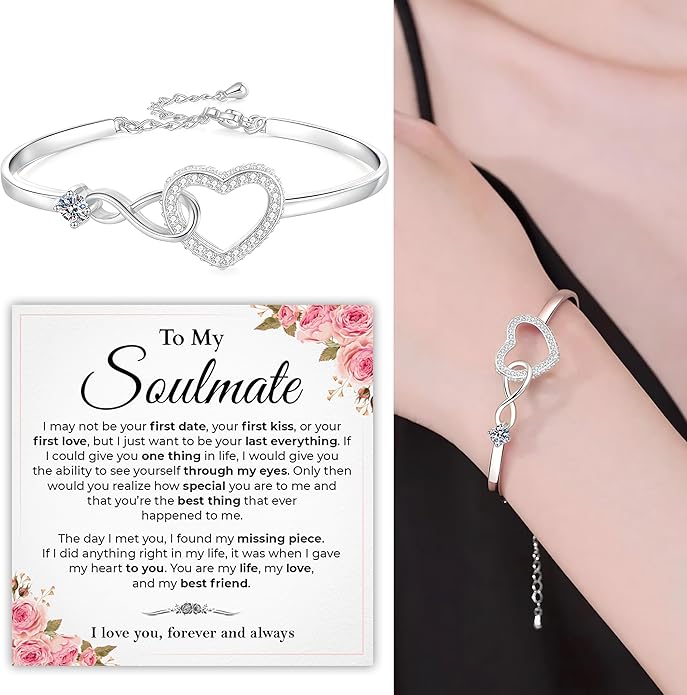 To My Soulmate Bracelet, Soulmate Bracelet For Women, Soulmate's Jewelry Gift From Boyfriend Husband Friend With Message Card And Box Meaning, Valentine Gifts For Her, Birthday Christmas Gifts