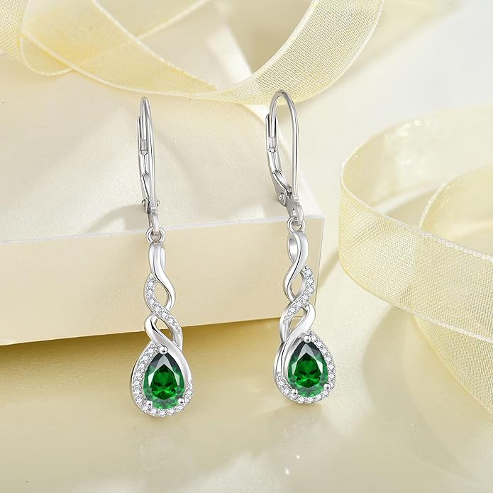 Infinity Dangle Drop Earrings for Women 925 Sterling Silver Teardrop Leverback Earrings Birthstone Jewelry Gifts for Women Wife Girlfriend Mother Daughter Her