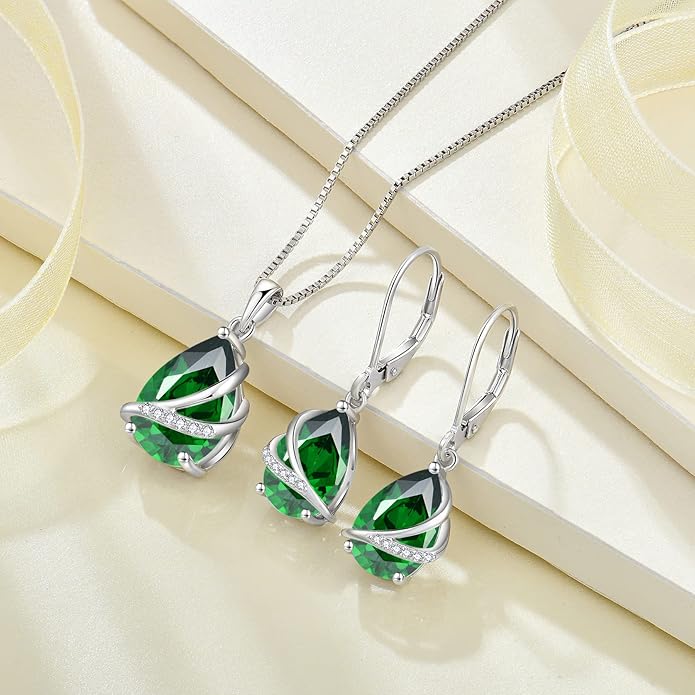Birthstone Dangle Drop Earrings for Women 925 Sterling Silver Teardrop Leverback Earrings Jewelry Gifts for Wife Mother Her