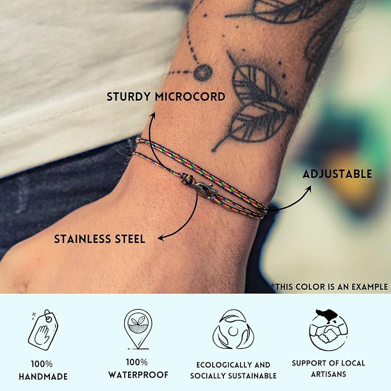 Made by Nami Nautical Rope Bracelet for Men Waterproof & Adjustable Wrap String Bracelets with Snap Hook Gift for Him (Grey Silver)