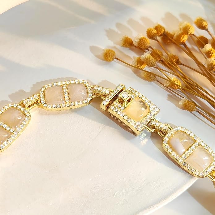 Chunky Necklace for Women 12 Colors Diamond Stone Gold Statement Necklace for Women Full Trendy Blue Birthstone Choker Necklace for Women Square Design Necklace Jewelry