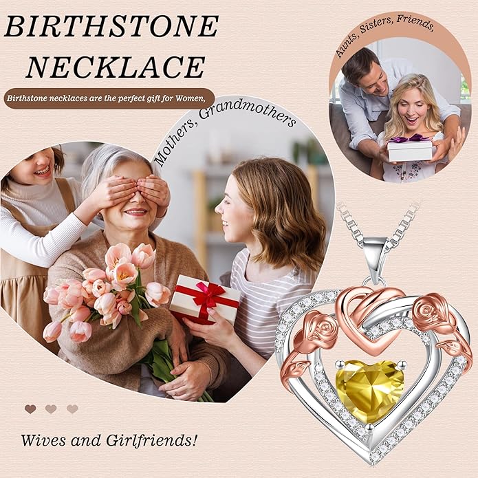 JKK Christmas Gifts Birthstone Silver Necklace for Women - S925 Sterling Silver 12 Month Birthstone Necklaces Mothers Day Birthday Christmas Gifts for Women Wife Mom