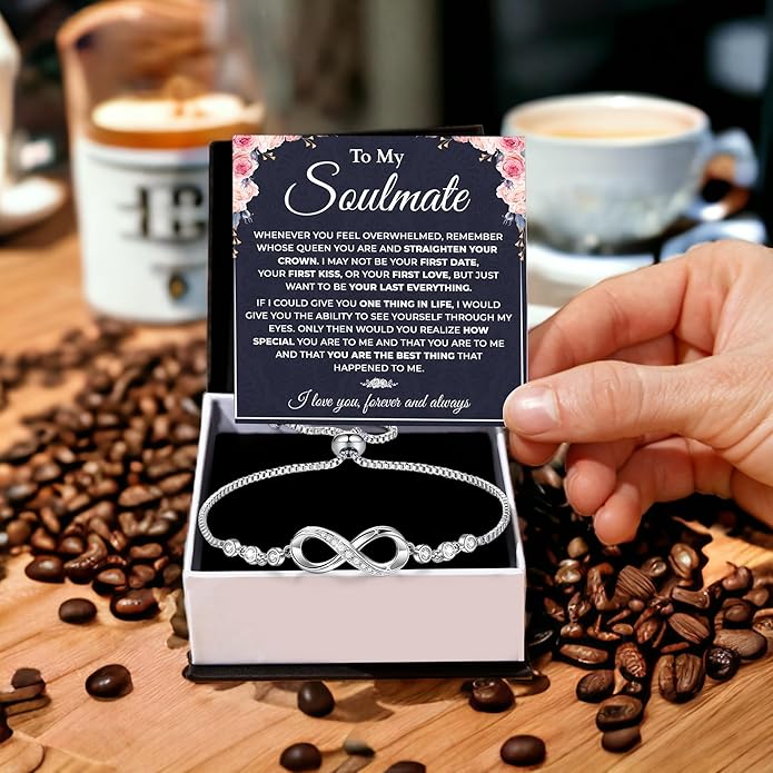 To My Soulmate Bracelet, Soulmate Bracelet For Women, Soulmate's Jewelry Gift From Boyfriend Husband Friend With Message Card And Box Meaning, Valentine Gifts For Her, Birthday Christmas Gifts