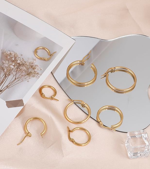 4 Pairs Titanium Hoop Earrings for Sensitive Ears Hypoallergenic Pure Titanium Earrings for Women Men G23 Lightweight Small Huggie Hoop Earrings Set 12MM 15MM 20MM 25MM